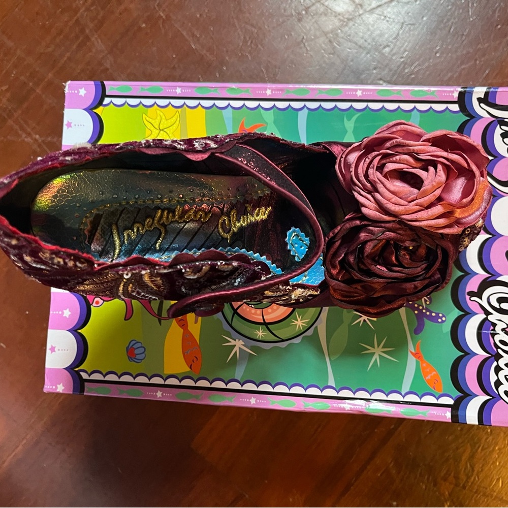 Irregular Choice Burgundy Heels with Floral Detail - Picture 2 of 3